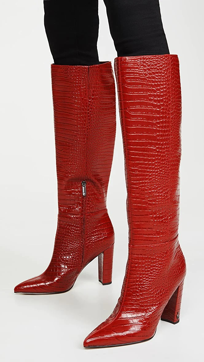 Sam Edelman Raakel Croc-embossed Block Heel Boots